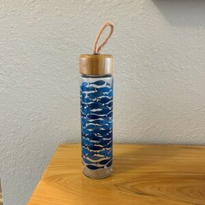 Ello Blue Fish Pattern Glass Water Bottle 16 oz